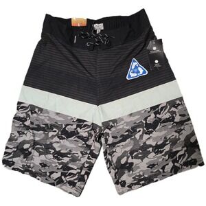 Ocean Coast Men's Medium Swim Trunks Camo Striped Drawstring Recycled (H)‎